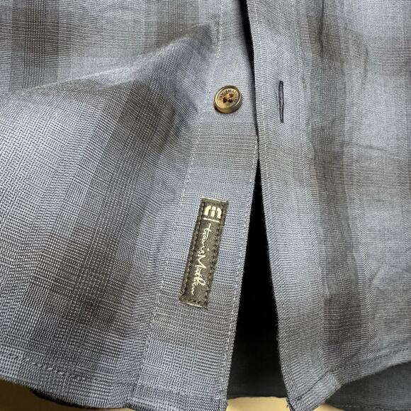 Travis Mathew Blue Black Plaid Nylon Stretch Casual Button Up Shirt Men’s Large - Picture 3 of 8